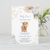 Blue Holy Cow Baby Dusche Einladung (Stehend Vorderseite)