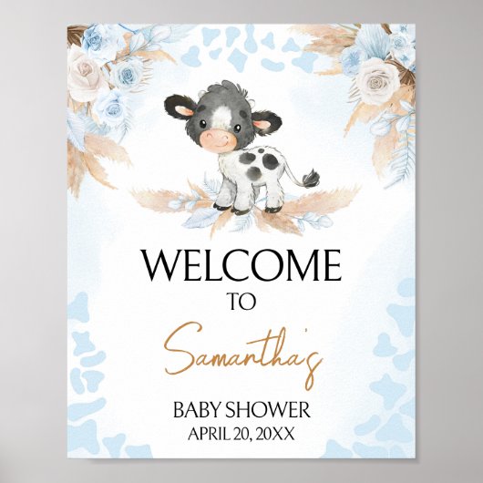 Blue Holy Cow Baby Dusche Willkommen Poster (Vorne)