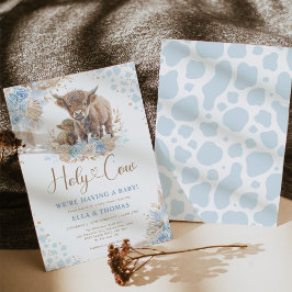 Blue Holy Cow Boho Pampas Boy Baby Dusche Einladung