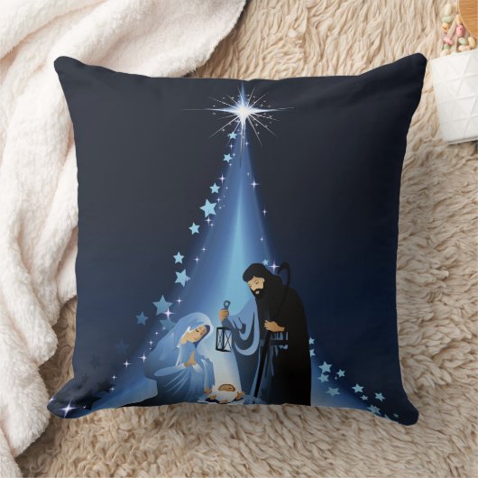 Blue Holy Night Weihnachtskrippe Kissen (Decke)