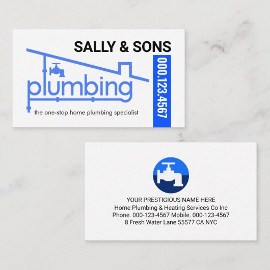 Blue Home Plumbing Pipeline Plumber Service Visitenkarte (Vorne/Hinten)
