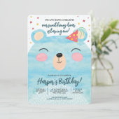 Blue Honey Bear Birthday Einladung (Stehend Vorderseite)