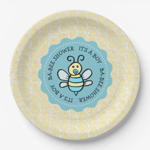 Blue Honey Bee Boy's Baby Shower Pappteller