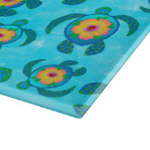 Blue Honu Sea Turtles Hibiscus Flowers Schneidebrett (Ecke)