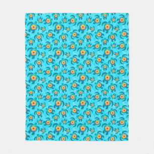 Blue Honu Sea Turtles Hibiskus Blume Fleecedecke