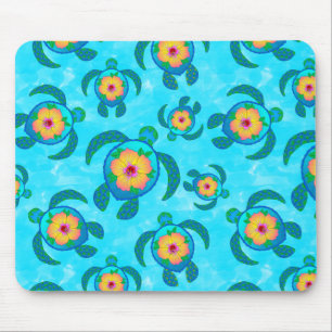 Blue Honu Sea Turtles Hibiskus Blume Mousepad