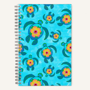 Blue Honu Sea Turtles Hibiskus Blume Notizblock