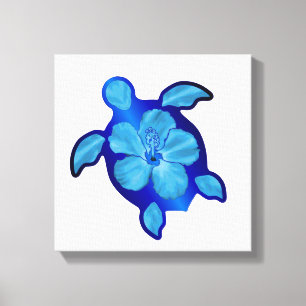 Blue Honu Turtle und Hibiskus Leinwanddruck