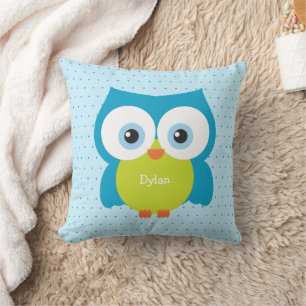 Blue Hoot Owl Cosy Forest Animal Accent Kissen