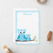 Blue Hoot Owl Flat Danke, dass ihr Notizen gemacht (Vorderseite/Rückseite Beispiel)