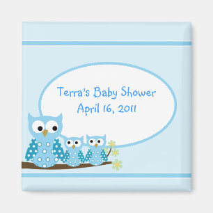 BLUE HOOT OWLS Baby Dusche Gefallen Magnet