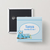 Blue Hoot Owls Baby Showname Schaltfläche Button (Vorne & Hinten)