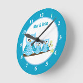 Blue Hoot Owls Wall Clock Runde Wanduhr (Winkel)