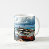 "Blue Horizon". Eine farbenfrohe Seascape Kaffeetasse (VorderseiteRechts)