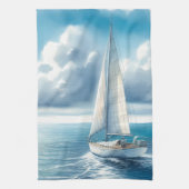 Blue Horizon Solitary Sailboat Geschirrtuch (Vertikal)