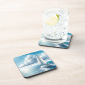 Blue Horizon Solitary Sailboat Getränkeuntersetzer (Rechte Seite)