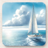 Blue Horizon Solitary Sailboat Getränkeuntersetzer (Vorderseite)