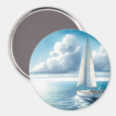 Blue Horizon Solitary Sailboat Magnet (Vorderseite/Rückseite)