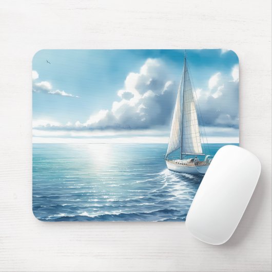 Blue Horizon Solitary Sailboat Mousepad (Mit Mouse)