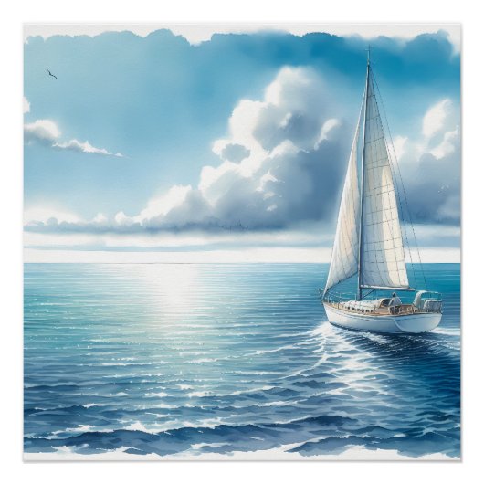 Blue Horizon Solitary Sailboat Poster (Vorderseite)