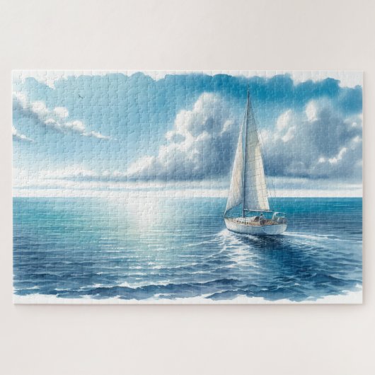 Blue Horizon Solitary Sailboat Puzzle (Horizontal)