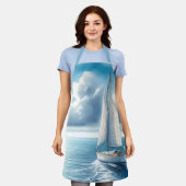 Blue Horizon Solitary Sailboat Schürze (Getragen)