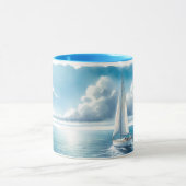 Blue Horizon Solitary Sailboat Tasse (Zentrum)
