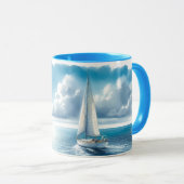 Blue Horizon Solitary Sailboat Tasse (VorderseiteRechts)