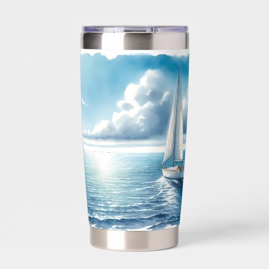 Blue Horizon Solitary Sailboat Thermobecher (Vorderseite)