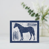 Blue Horse Postcard - Navy Blue Woodcut Style Postkarte (Stehend Vorderseite)