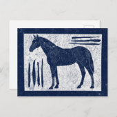 Blue Horse Postcard - Navy Blue Woodcut Style Postkarte (Vorne/Hinten)