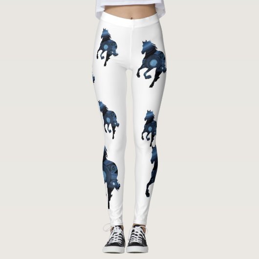 Blue Horses Art Custom Leggings (Vorderseite)