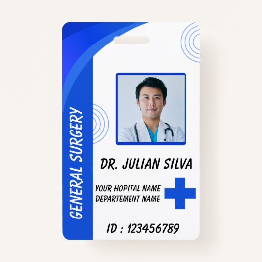 Blue Hospital Employee ID Badge Template Ausweis (Vorderseite)
