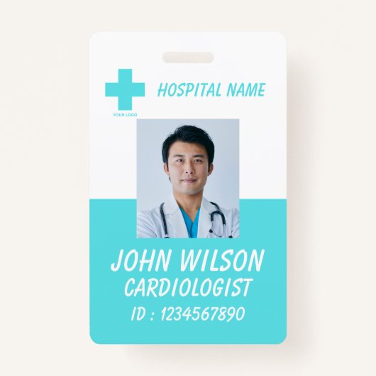 Blue Hospital Employee Name ID Badge Ausweis (Vorderseite)