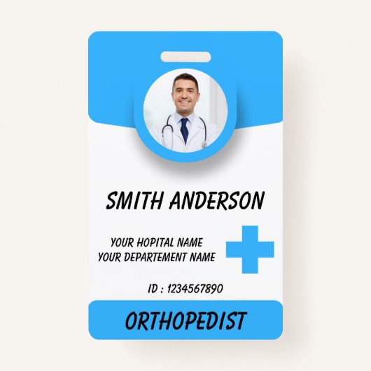 Blue Hospital Logo Employee Photo ID Badge Ausweis (Vorderseite)