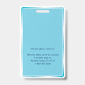 Blue Hospital Nurse Mitarbeiter Foto ID Ausweis (Rückseite)