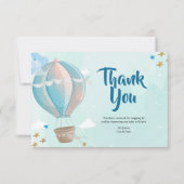 Blue Hot Air Ballon Baby Dusche Danke Karte (Vorderseite)