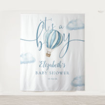 Blue Hot Air Ballon Baby Dusche Foto Hintergrund