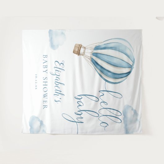 Blue Hot Air Ballon Baby Dusche Foto Hintergrund Wandteppich (Vorderseite (Horizontal))