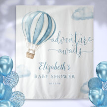 Blue Hot Air Ballon Baby Dusche Foto Hintergrund