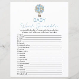 Blue Hot Air Ballon Baby Dusche Word Scramble