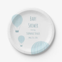Blue Hot Air Ballon | Baby Shower Paper Plate