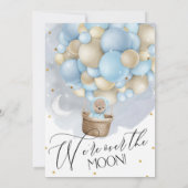 Blue Hot Air Ballon Bear Over Moon Baby Dusche Einladung (Rückseite)