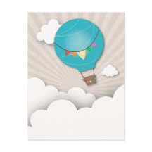 Blue Hot Air Ballon Birthday Party Postkarte