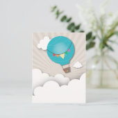 Blue Hot Air Ballon Birthday Party Postkarte (Stehend Vorderseite)