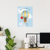 Blue Hot Air Ballon Birthday Party Willkommenszeic Poster (Heimbüro)