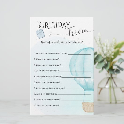 Blue Hot Air Ballon Birthday Trivia (Stehend Vorderseite)