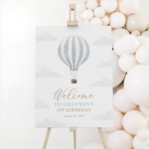 Blue Hot Air Ballon Birthday Willkommenszeichen