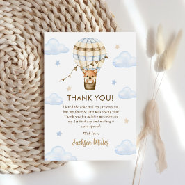 Blue Hot Air Ballon Boy 1. Geburtstag Dankeskarte
