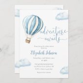 Blue Hot Air Ballon Boy All in one Baby Dusche Einladung (Vorne/Hinten)